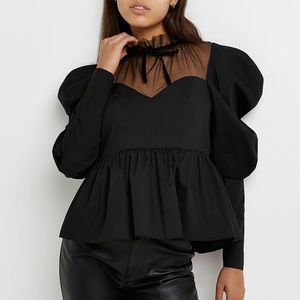 River Island High Neck Peplum Top Size 2 US